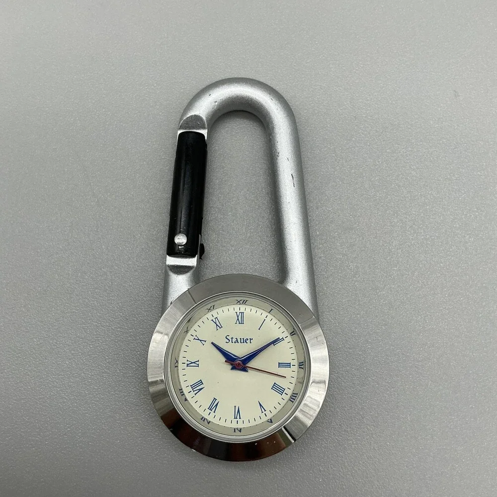 Stauer Key Ring Watch Men 29mm Beige Dial Silver Tone Carabiner New Battery